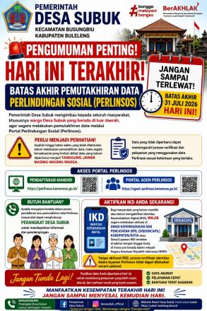 Hari Ini Terakhir! Pemerintah Desa Subuk Imbau Masyarakat Segera Lakukan Pemutakhiran Data Perlinsos